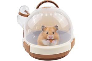 MUYG Hamster Carrier Cage Portable Cages Small Animals Carry Travel Case with Water Bottle Plastic Breathable Guinea Pig Outgoing Cage for Dwarf Hamster Ferret Chinchillas Hedgehog (Brown)