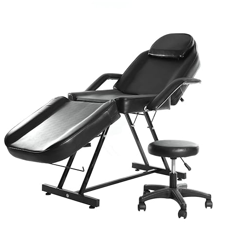 Ananpa Massageliege Massagestühle + Hocker (Höhenverstellbar) Ergonomische Kopfstützem belastbar bis 150kg schwarz