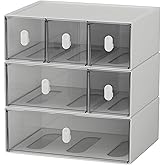 OSteed Desktop Storage Drawers, Plastic Desk Organizer with 6 Drawers, Modular Stackable Toolbox Units for Office Stationary, Makeup Container, Bathroom Countertop (3 Tiers, White & Clear)