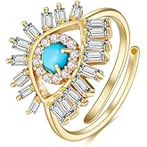 Obidos Evil Eye Rings for Women 14K Gold Plated Adjustable Cubic Zirconia Evil Eye Signet Ring Mother Day Jewelry Protection Lucky Gift