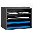 GDINDINFAN Wood Desktop Letter Tray File Organizer, Paper Storage Mail Sorter with 3 Adjustable Drawer Boards for Home and Office, Black