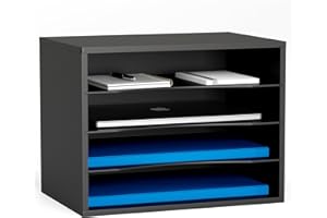 GDINDINFAN Wood Desktop Letter Tray File Organizer, Paper Storage Mail Sorter with 3 Adjustable Drawer Boards for Home and Office, Black