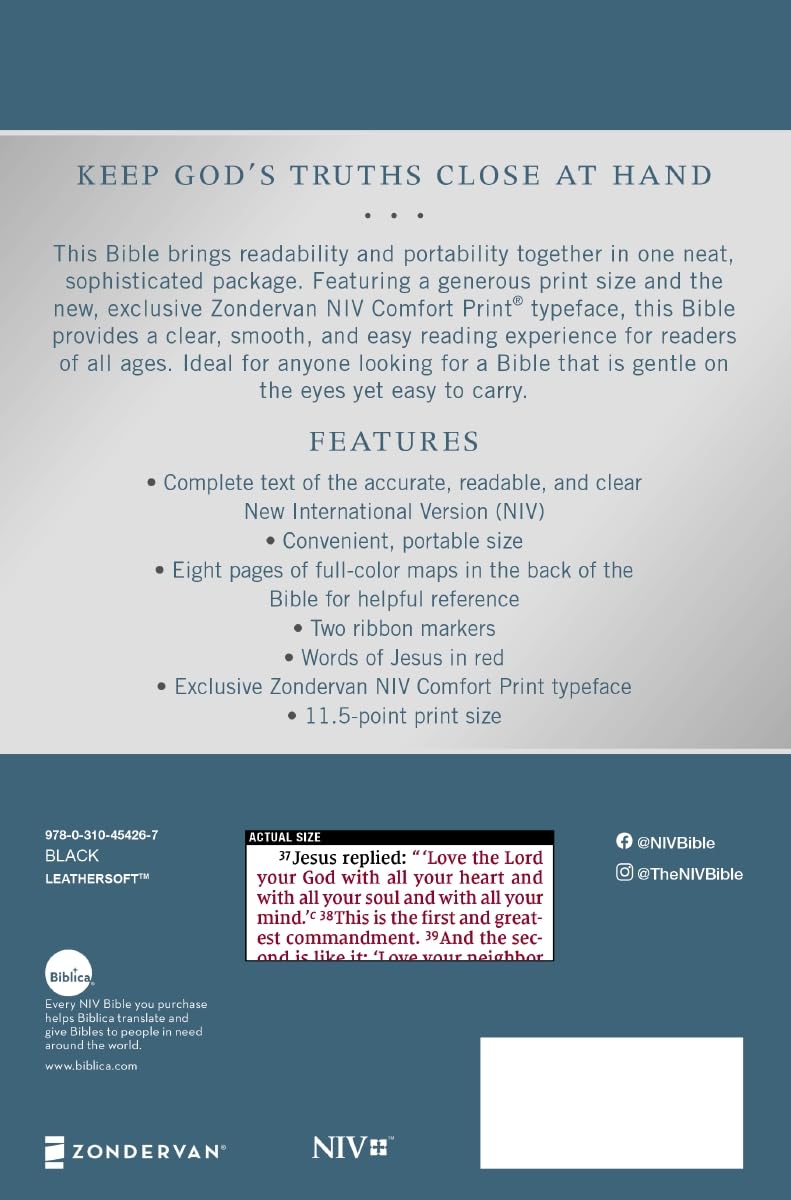 NIV, Personal Size Bible, Large Print, Leathersoft, Black, Red Letter, Comfort Print NIV, Personal Size Bible, Large Print, Leathersoft, Black, Red Letter, Comfort Print Imitation Leather