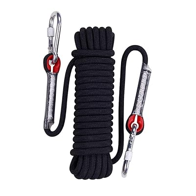 letsgood 10mm Outdoor Static Rock Climbing Rope, Safety Rope with 2 Hooks, Escape Rope Climbing Equipment Emergency Fire Rescue Parachute Rappelling Rope - 10M(32ft) 15M(49ft) 20M(64ft)