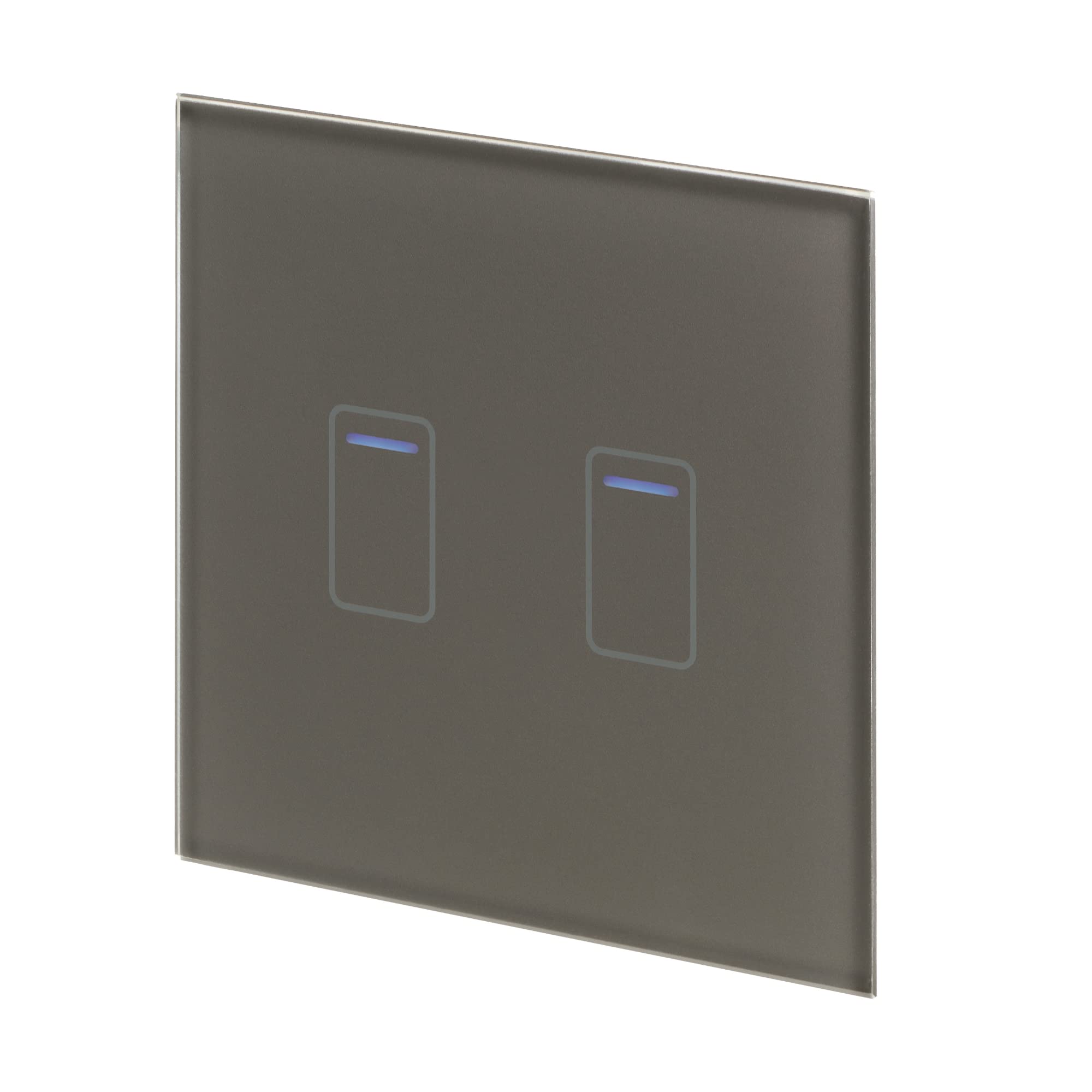 Retrotouch Crystal Touch Switch | LED Light Indicator | 2 Gang 1 Way 300W | Stylish Grey Glass Finish | Screwless Front | 35mm Back Box No-Neutral Required | Luxury Home & Bathroom Light Switches