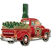 Beacon Design Tis The Season Pickup Hanging Ornament, Solid Brass, 3.44" x 2.08", Christmas Truck with Dog, Holiday Décor