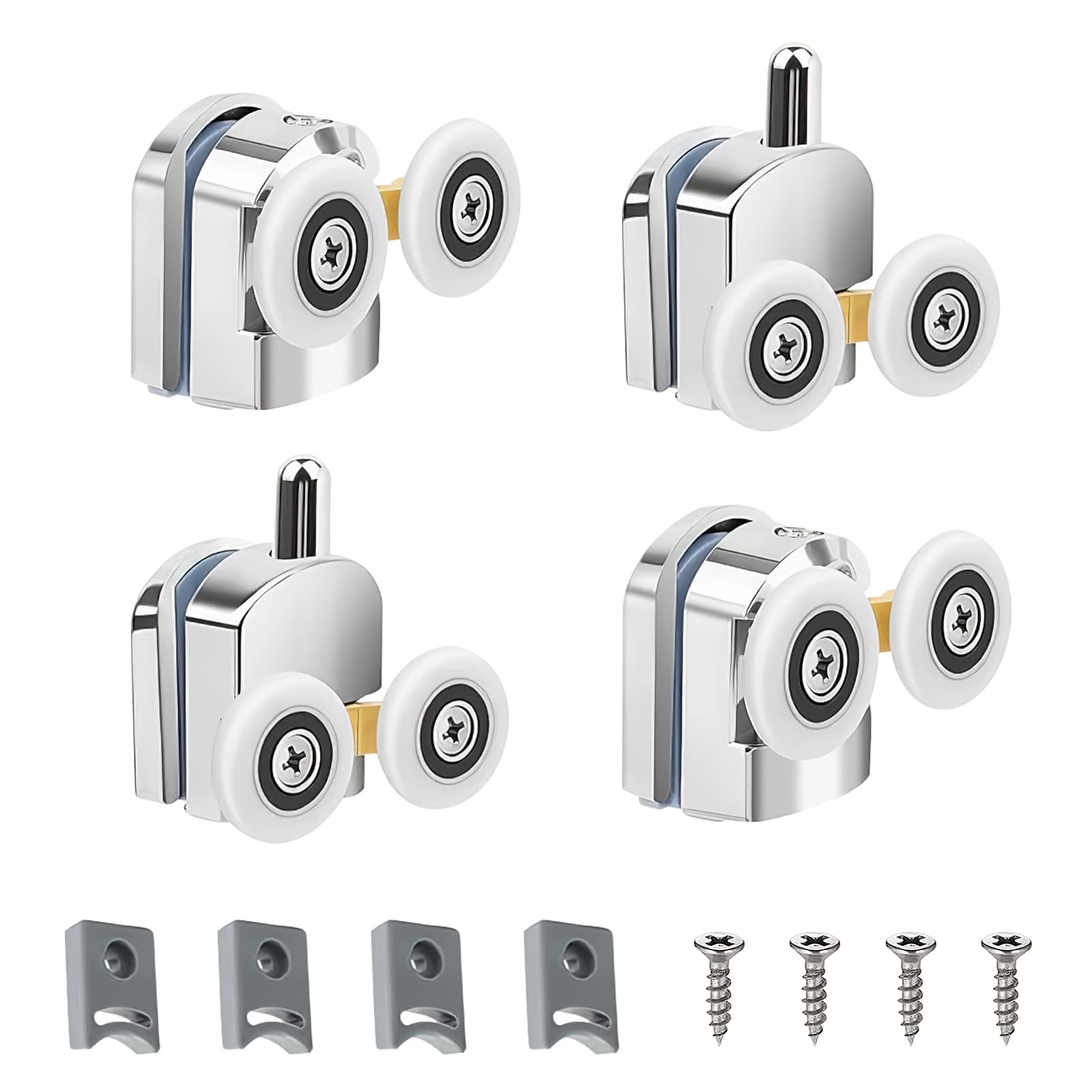 4PCS 23mm Shower Door Wheel Rollers, Shower Glass Door Rollers with Anti-Collision Block and Screws Chrome, Shower Door Rollers Runners for Curved Doors Glass Doors 4-6mm(2 Top & 2 Bottom) (23mm)