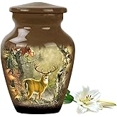 Hunting Deer Keepsake Urn – with Sunrays – Deer Forest Urn for Human Ashes – Handcrafted Sharing Token Funeral Urn with Velvet Bag & Funnel (Keepsake)
