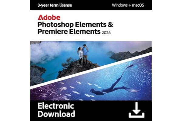 Adobe Photoshop Elements & Premiere Elements 2026 | Software Download | Photo & Video Editing | 3-year term license | Activation Required [PC/Mac Online Code]