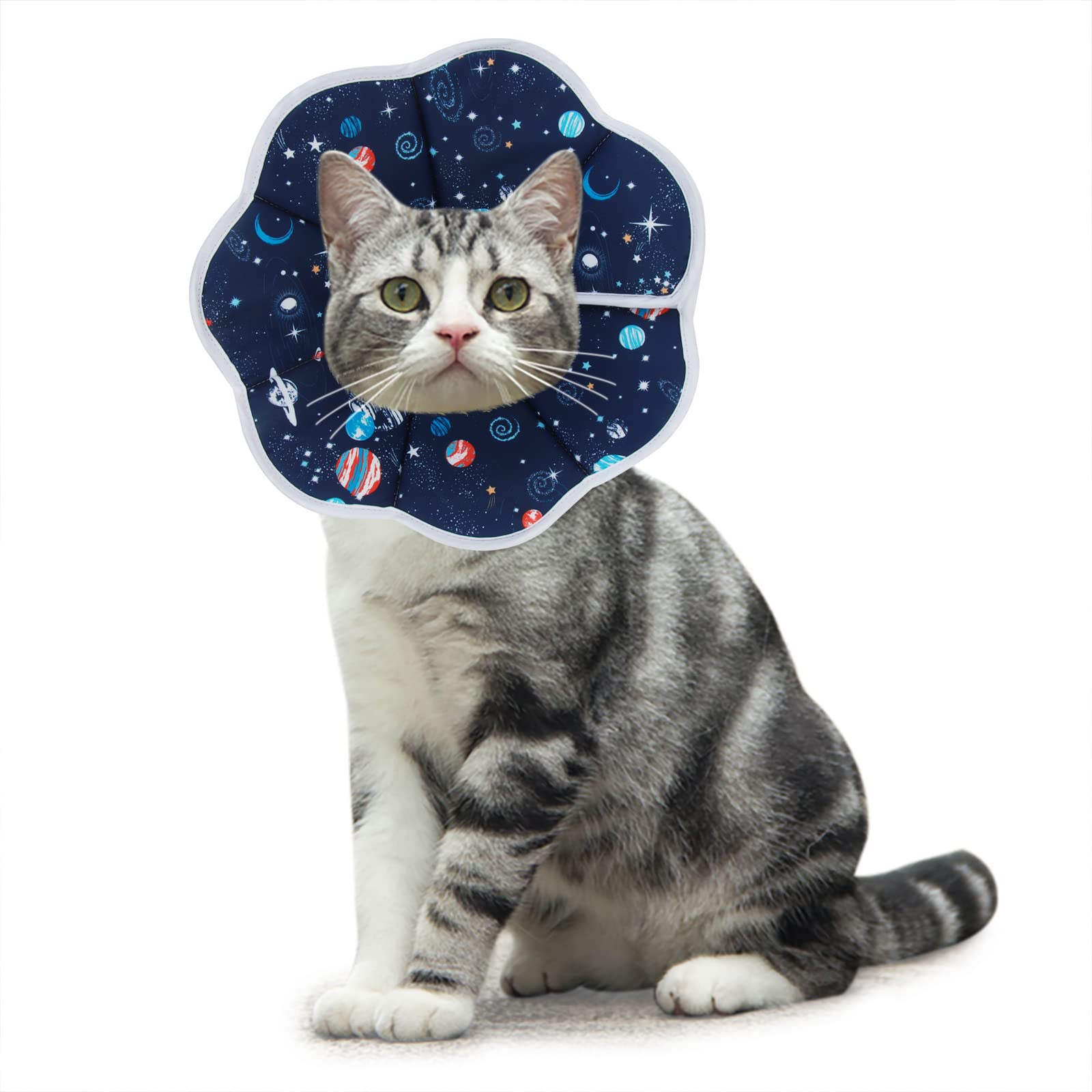 SLSON Soft Pet Cone Collar - Protective Cat Cone, Cotton, Adjustable Fasteners, Dark Blue (M)