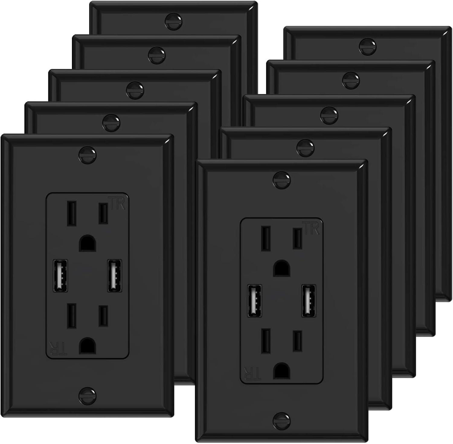 KYHSHJ 3.6A USB Wall Outlet Charger, 15A Tamper-Resistant Receptacles, Compatible with iPhone 11/X/XS/XR/SE/8, LG, HTC Samsung Galaxy S20/S10/S9/Note, More, ETL Certification, Black (10-pack) - - 