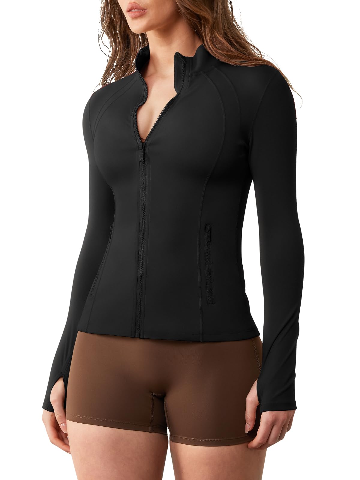 Photo 1 of GYM RAINBOW Womens Athletic Zip Up Jakcets Contoured fit Lightweight Running Workout Jacket with Thumb Holes & Pockets(#1 Black,X-Small)