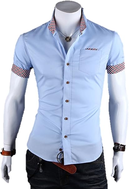 Amazon メンズ シャツ カジュアルシャツ ボタンダウン 半袖 チェック柄 オックスフォードシャツ ボタンダウン スタイリッシュ ベーシックカラー カジュアル エレガント クマのぬいぐるみ付き K6798 Xl ブルー シャツ 通販