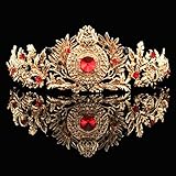 FUMUD Fashion Red/Green Rhinestone Crown Geometric Rhinestone Tiara Fashion Wedding Hairband Hair Accessories Bridal Jewelry