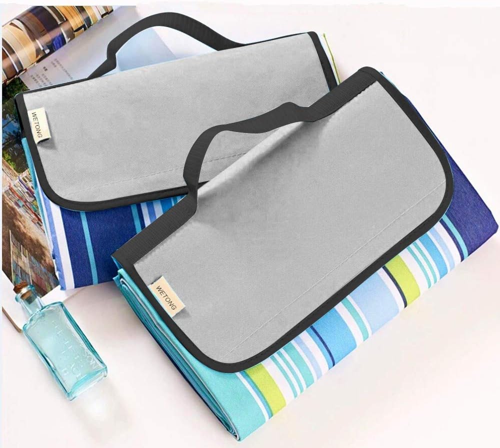 WETONG Extra Large Outdoor Waterproof Foldable Picnic Blanket Tote for Family Concerts, Hiking,Beach,Party,Camping on Grass Sandproof Water-Resistant Handy Picnic Mat Tote 80" X 58"