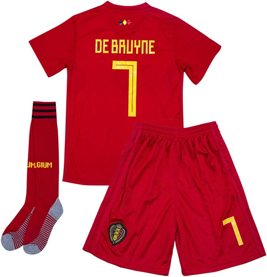 whhyll Belgium National Team Home 2018 World Cup #7 De Bruyne Youth/Kids Soccer Jersey Color Red Matching Shorts,Socks.13-14Y