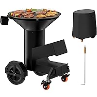ONLYFIRE GRILLS 3-in-1 Rocket Stove with Griddle, Grate & Pot Rack, Large Wood BBQ Grill with Wheels, Ash Tool & Cover, Outdo