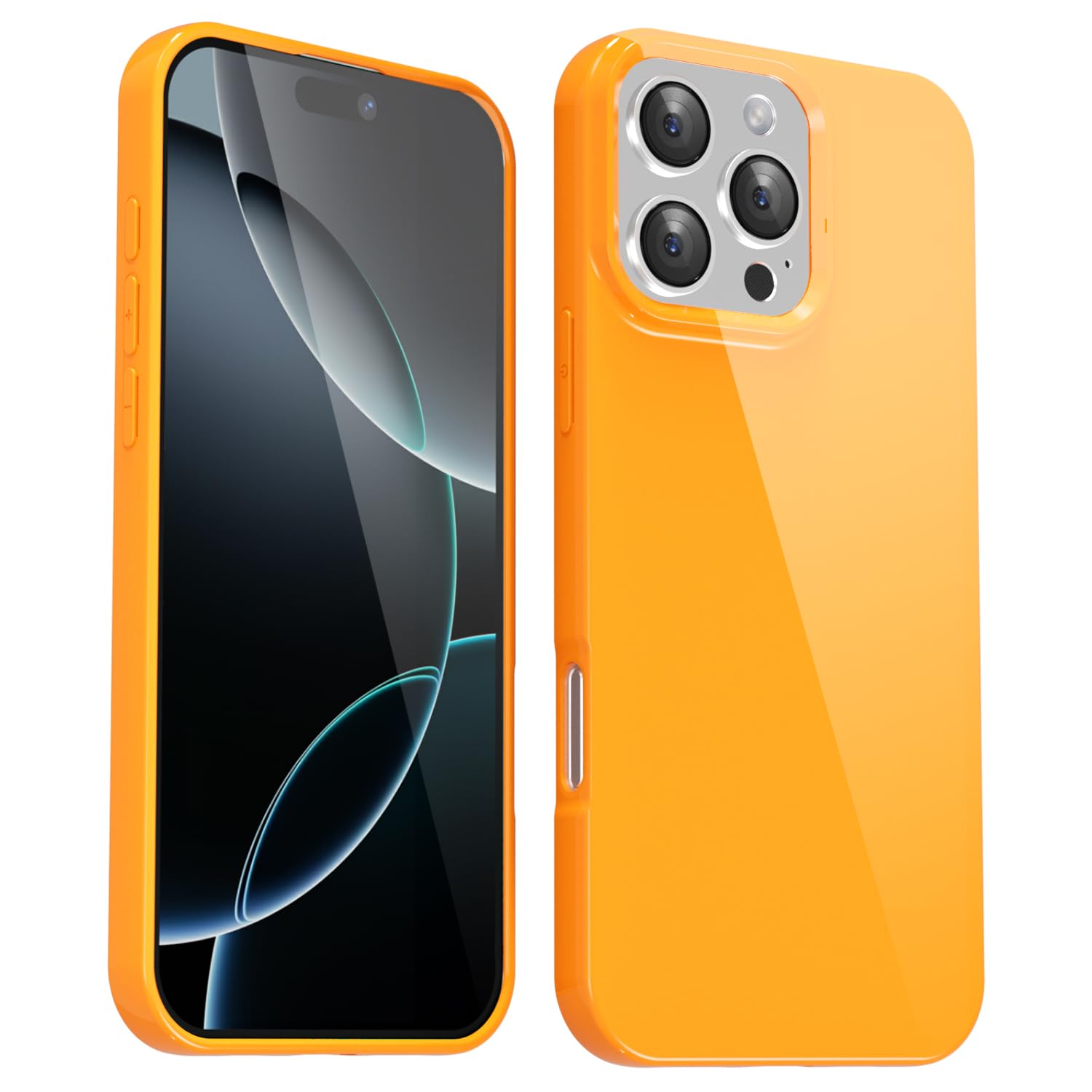 Svanove for iPhone 16 Pro Case Silicone, Glossy Soft Rubber Gel Jelly Cute Protective Plastic Simple Plain Phone Case Cover for Women Girl, Slim Thin Flexible Shockproof TPU, Neon Orange