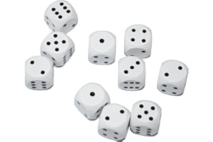 StarMall Set of 10 16MM Six Sided D6 Round Wooden Dice Set (White)