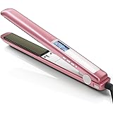 Professional Hair Straightener Titanium Flat Iron for Hair Makes Hair Shiny Dual Voltage Flat Iron Heats up Fast, Rose Pink