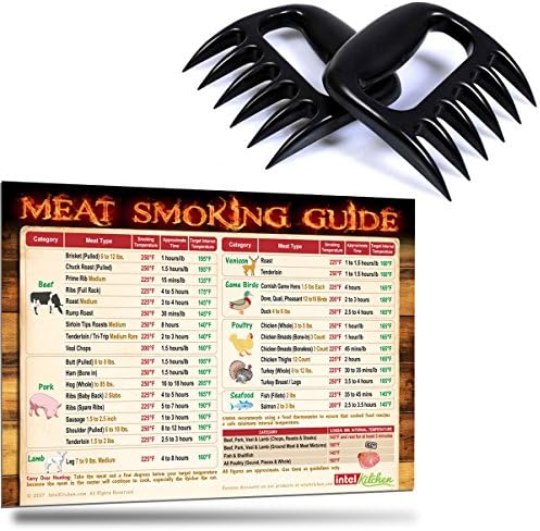 2017 BBQ Smoker Accessories Gift Set: Meat Smoking Time &amp; Temperature Guide 8.5"x11" Magnet + 2 Bear Claws Meat Shredder Paws for Pulled Pork Beef Chicken Turkey BPA Free Meat Claws Handlers Forks