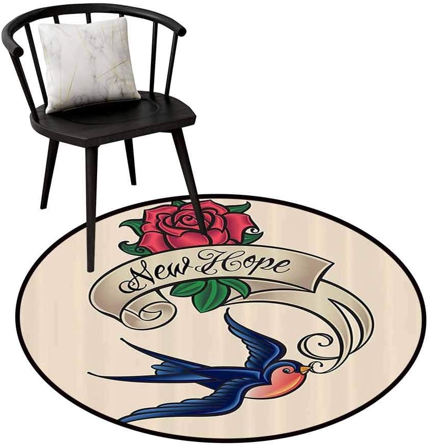 Multi-Pattern Round Rug Tattoo Decor Easy to Care Rennaissance Writer Inspired Feather Pen Draws a Red Simple Heart Artwork Red and Black D16(40cm)