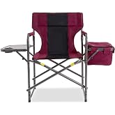 Foristrail Director Camping Chair with Cooler Bag &amp; Foldable Side Tray - 400lbs Heavy Duty Outdoor Folding Lawn Chair, Portable Camp Chair for Backyard, Fishing, Beach (Wine Red)