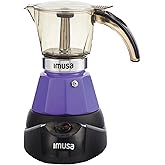 IMUSA 3 or 2 Cup Electric Espresso Maker with Cool-touch Handle, Purple | Bare Aluminum Finish, Detachable Base, Ideal for Espresso, Perfect for Everyday Use