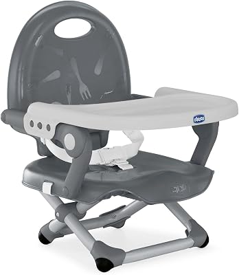 Pocket Snack Rialzo Sedia per Bambini 6 Mesi-3 Anni (15 kg), Seggiolino Pappa Alzasedia da Tavolo Portatile Seggiolone Da Viaggio Chiusura Compatta, Vassoio Rimovibile, Grigio