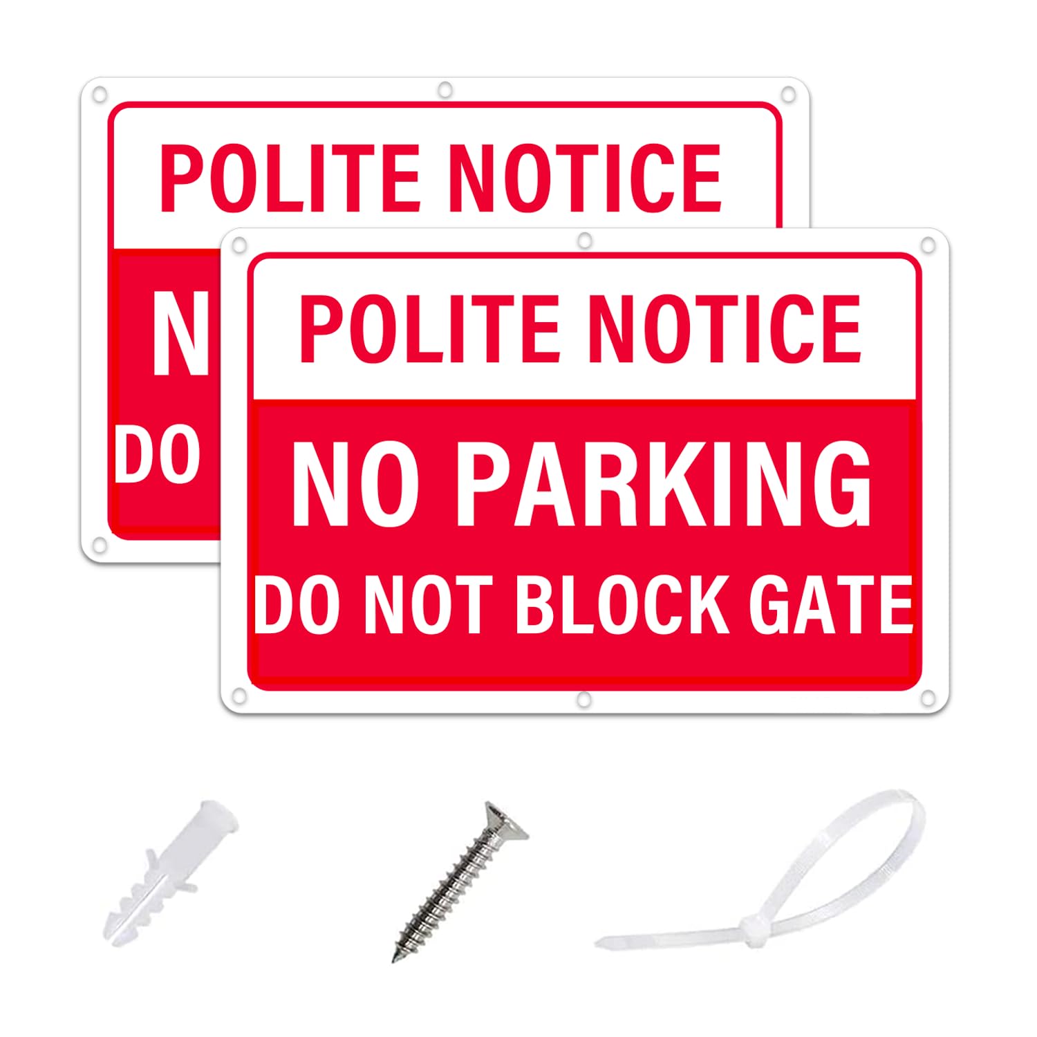 AlfaView Polite Notice - No Parking Do Not Block Gate Signs, 30 X 20CM No Parking Reflective Metal Sign,40 Mil Thick Aluminum, Rust-Free,Fade Resistant, UV Protected,Easy Mounting (2 Pack)