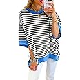 SHEWIN Womens Tops Casual Short Sleeve Sweatshirt Striped Shirt Crewneck Pullover T Shirts Loose Blouses