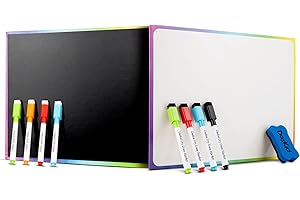 DASKID Magnetic Lap Whiteboard & Washable Blackboard with Chalkboard Design (2 Sides) 9 X 12” Includes:4 Dry Erase Markers & 4 Chalk Markers & 1 Eraser, Drawing Art Black Board Educational Kids Toy
