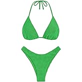 seamoly Women's Bikini Sets Toweling Jacquard Textured Halter Two Piece Swimsuits Open Back Cheeky High Cut Bathing Suit