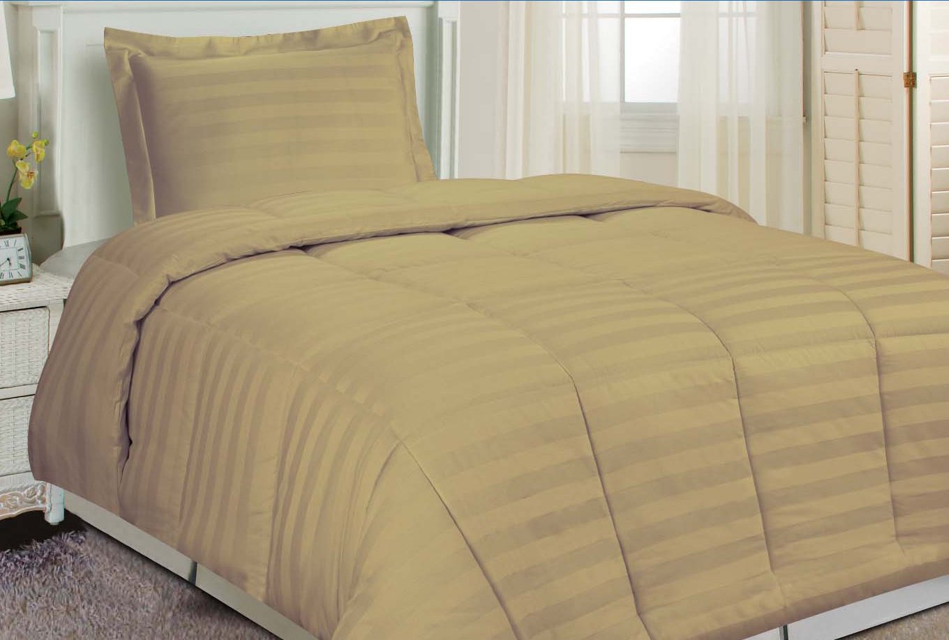 DreamSpace Damask Stripe Comforter and Pillow Sham Set Full / Queen, Mocha
