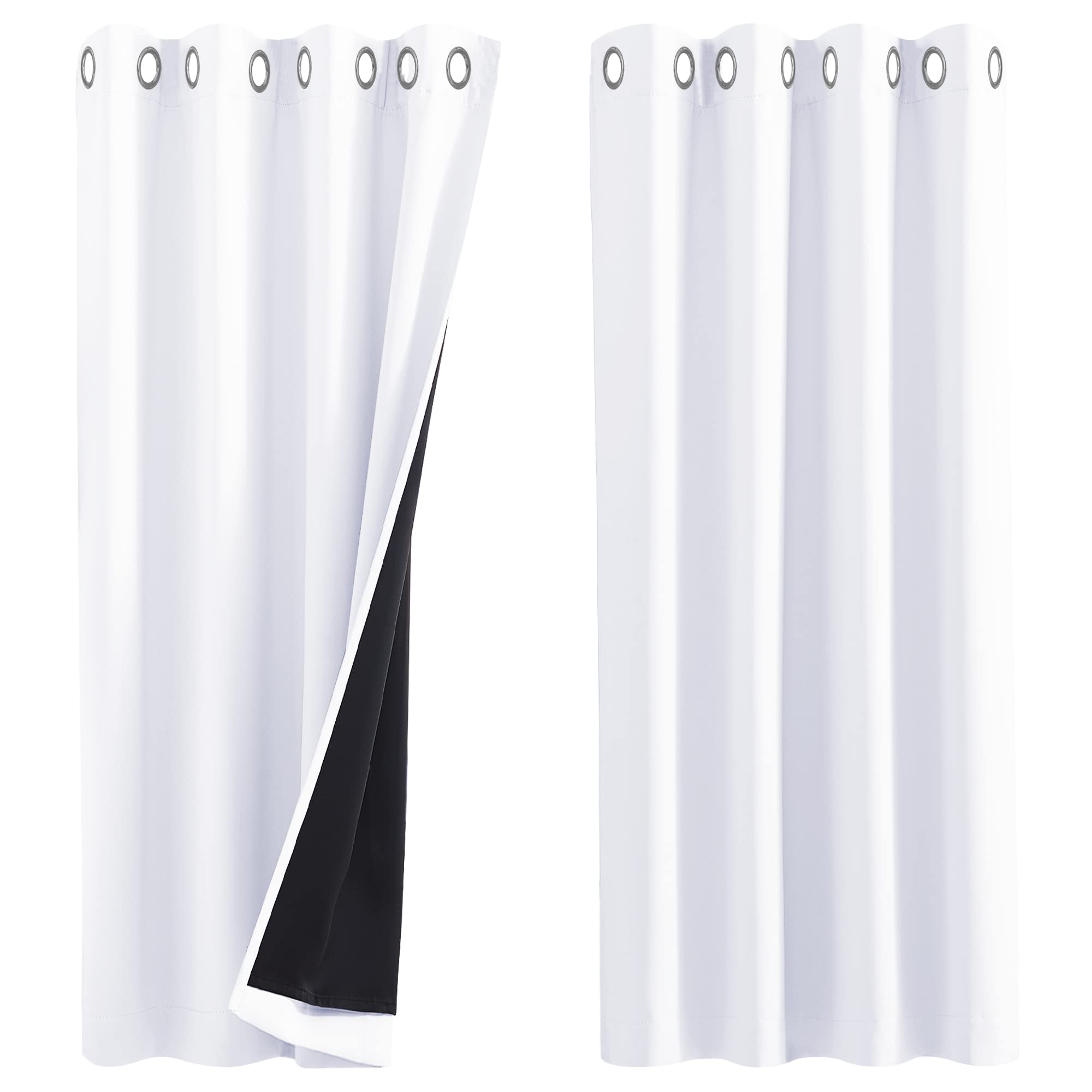 PONY DANCE 100% Blackout Curtains with Liner - Double-Layer Thermal Insulated 52x63 Inch Bedroom Curtains, Energy Saving & Noise Reducing, White Eyelet Window Drapes (Set of 2 Panels)