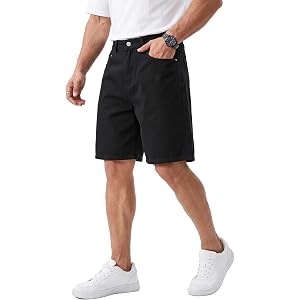 TEGIAS Casual Denim Shorts Stretch Straight Fit Knee Length