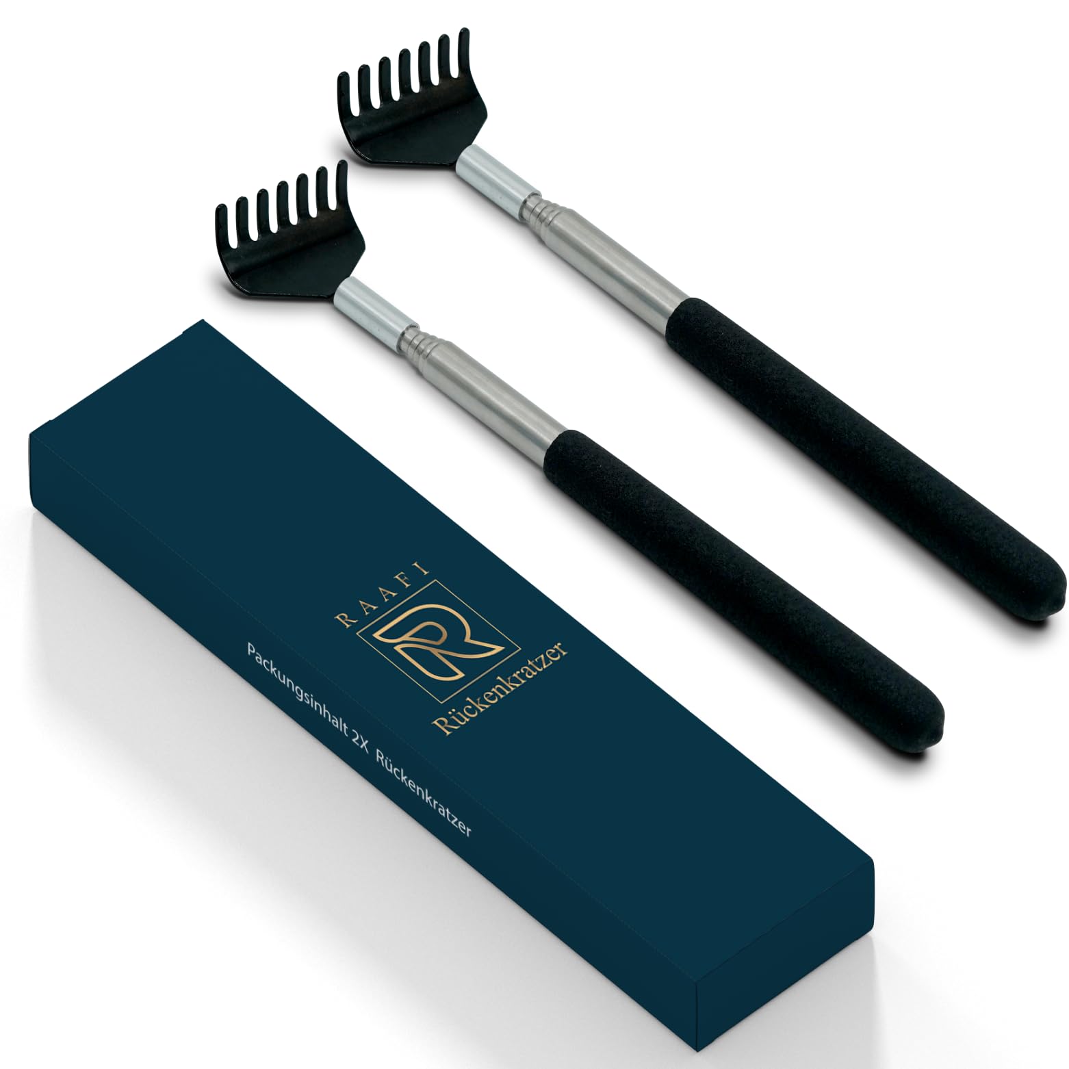 RAAFI 2 Pack Back Scratcher Against Itching Stainless Steel Back Scratcher for Women and Men Extendable 20 to 68 cm with Padded Handle and Sturdy Telescope