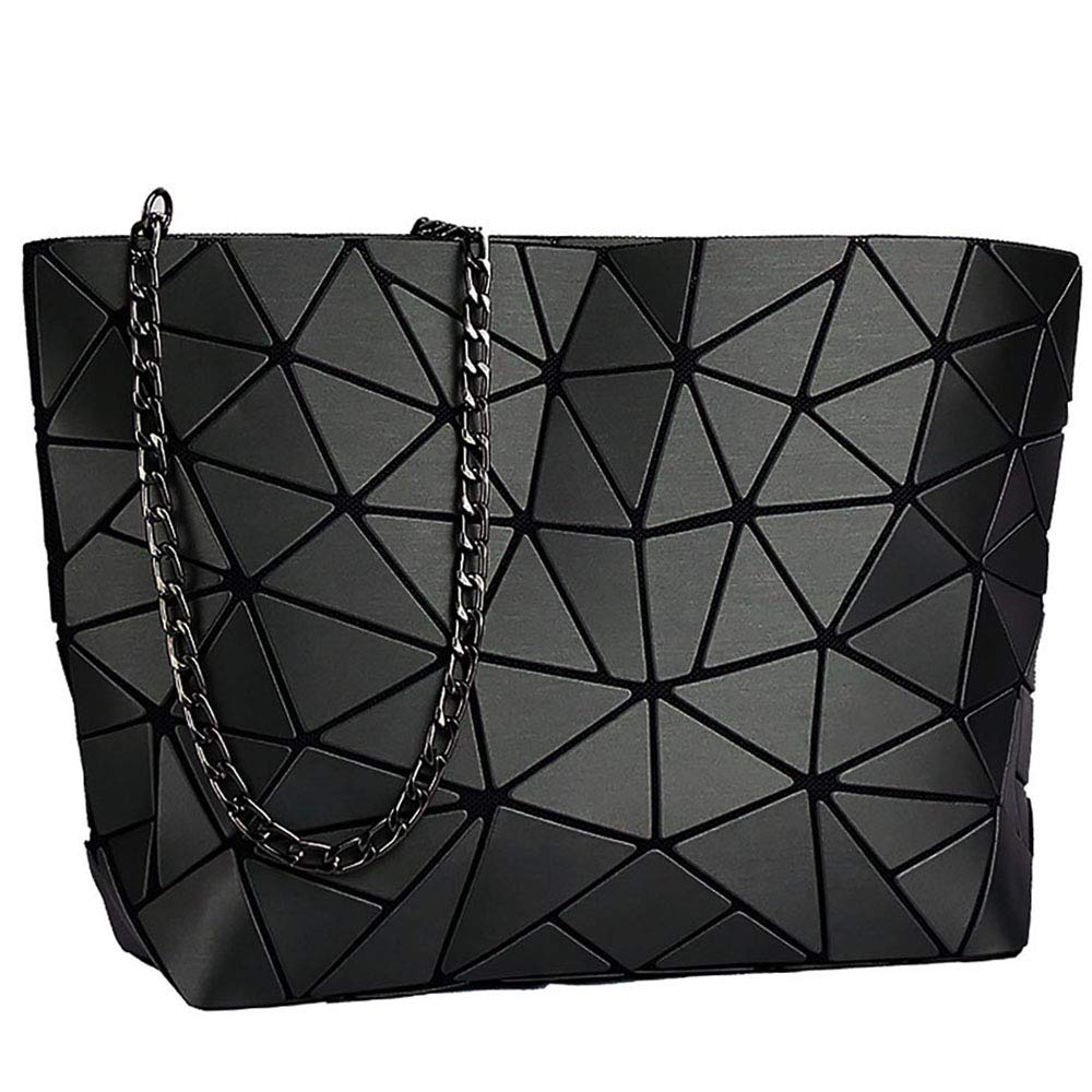 whatUneed Women's Fashion Geometric Lattice Shoulder Bag, PU Leather Casual Cross-body Messenger Bag for Girls (black)