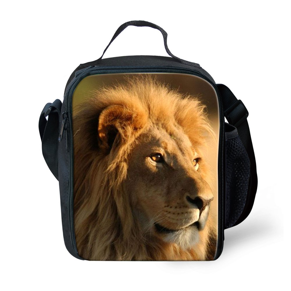Amzbeauty Lion Lunch Bag for Kids Insulated freezable Thermos Square Lunch Box