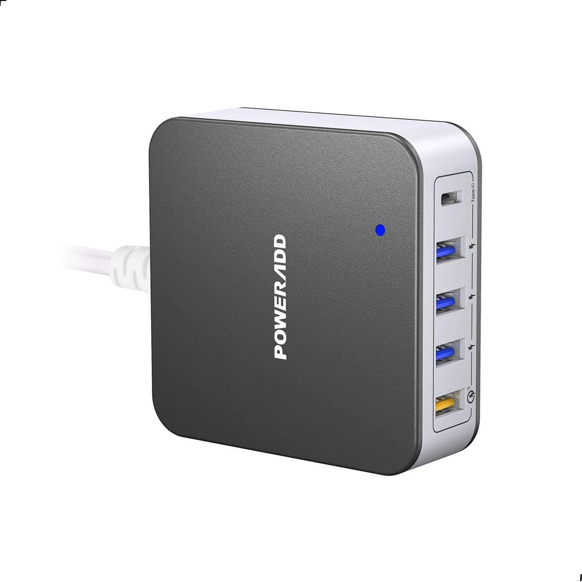 USB Charging Station,POWERADD Multi Port USB C Wall Charger 40W 5 Port QC3.0 Desktop Charger Block Compatible with iPhone 12/Xs Mini Max/XR/X, Samsung S9/S8, Nexus, LG, and More USB Multiple Devices