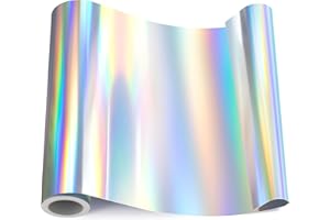 Hisiu Holographic Silver Permanent Vinyl, 12"x 6FT Holographic Adhesive Vinyl Roll, Silver Vinyl Compatible with Cricut Silhouette, Cameo Cutter, Permanent Vinyl for Home Outdoor Decor, Decal, Sticker