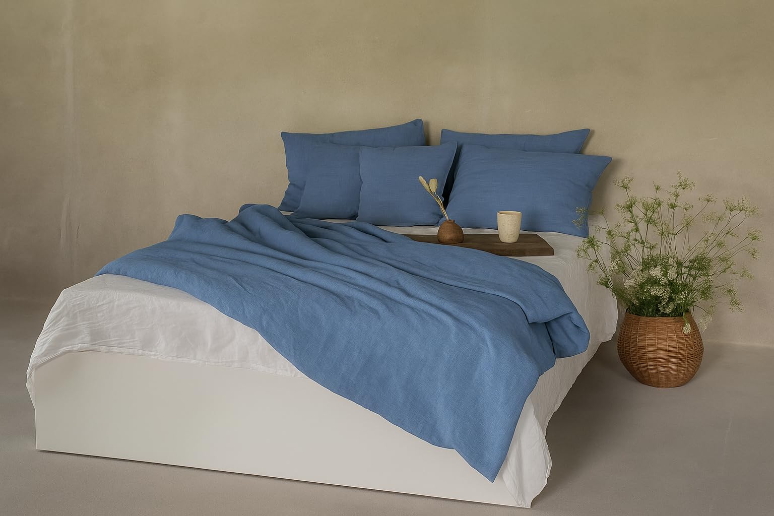 Ger3as Linen Bed Linen Set, 100% Natural Linen, Stonewashed, Natural Fibre Linen, with Envelope Closure (Blue, 200 x 200 cm, 2 Pieces, 80 x 80 cm)
