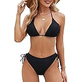 SEAFORM Womens Two Piece Bikini Set Vintage Print Sexy Swimwear Halter String Triangle Swimsuit Back Self Tie Spaghetti Strap