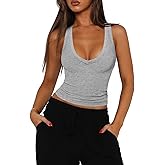 Hragc Womens Low Cut Deep V Neck Racerback Tank Tops for Women Summer Workout Yoga Sport Ribbed Fitted Cotton Clothes