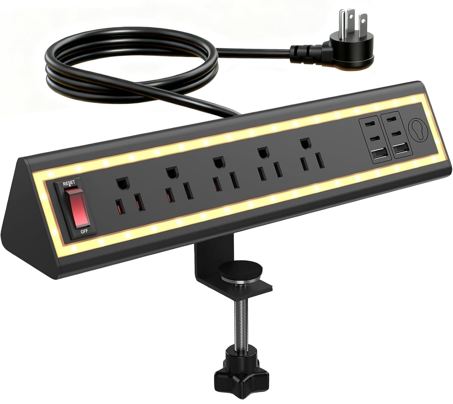 Photo 1 of NYYTGE Desk Clamp Power Strip with Nightlight, 40W Fast Charging, 10FT Extension Cord, 4x20W USB-C & 2 USB Ports, 5 AC Outlets, Fits 1.69-Inch Table Edges