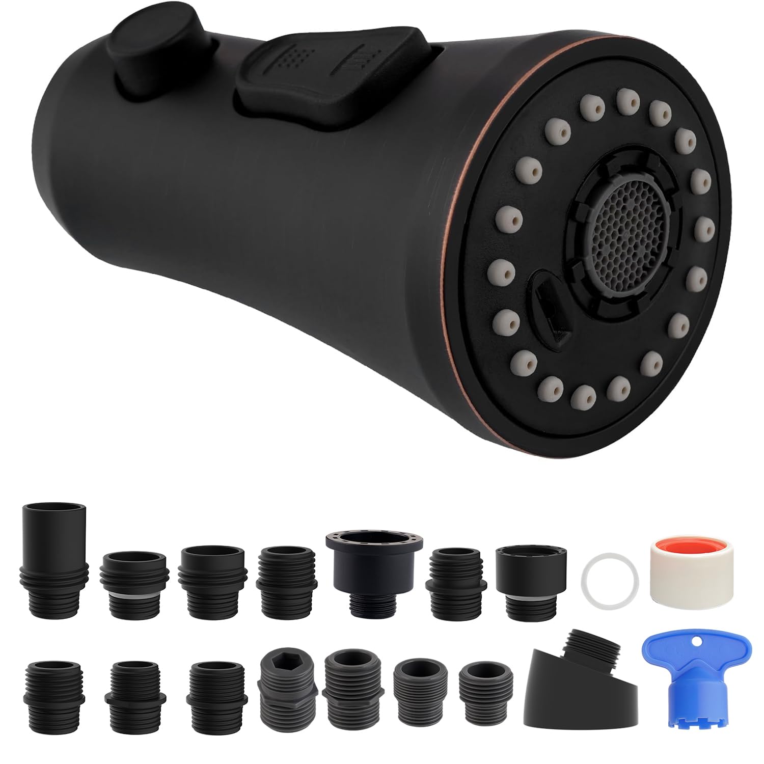 Photo 1 of Hibbent Pull Down Kitchen Faucet Head Replacement, 3-Function Kitchen Sink Spray Nozzle with 15 Adapters, Compatible with Moen, American Standard, Delta, Kohler Faucets, Oil-Rubbed Bronze