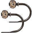 USFOOK 2 Pack Bronze Curtain Holdbacks, Decorative Window Drapery Tiebacks (2 Pack/1 Pair), Curtain Tie Back Hooks for Wall with Leaf Finials (4.3" L x 3.3" W)