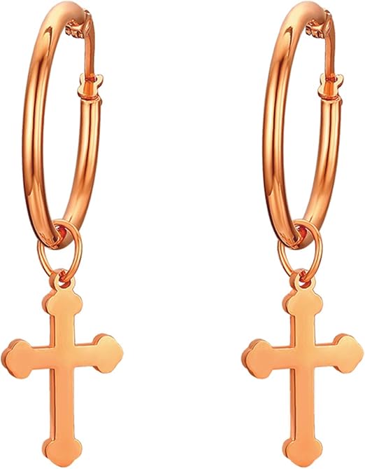 Boucles d'oreilles croix acier inoxydable doré – Femme • DJGRAMM
