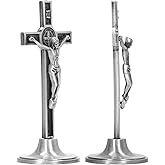 Rushbom Cross Crucifix for Wall and Table Alloy Vertical Catholic Crucifix Crosses Standing Christian Cross Table Altar, with Removable Base (Silver)