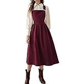 chouyatou Women's Fall Corduroy Overall Dress Adjustable Strap A Line Flare Pinafore Midi Jumper Dress
